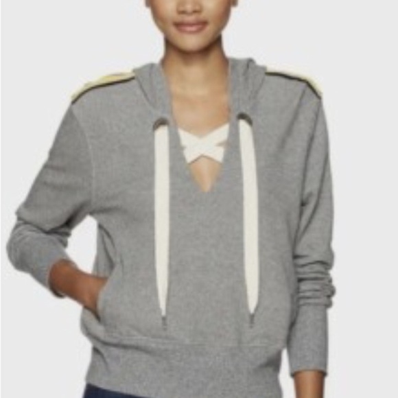 Splendid Sweatshirt Hoodie Striped Trim Lace Up Front Size L - Picture 7 of 8